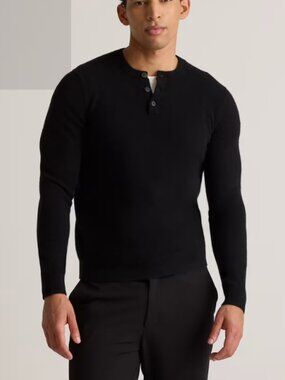 Quince Mongolian Cashmere Henley Sweater Black M